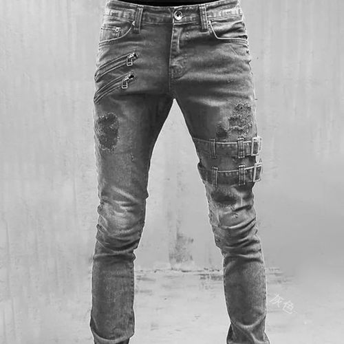 Trendy Mens Skinny Jeans Biker Destroyed Frayed Slim Fit Denim