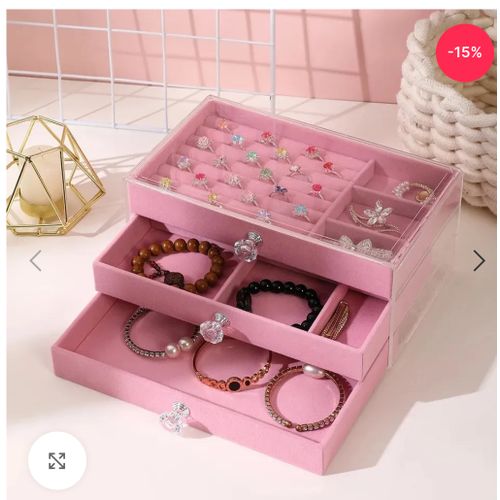 Generic 3-drawer Acryic Jewelry Box Organizer (pink)