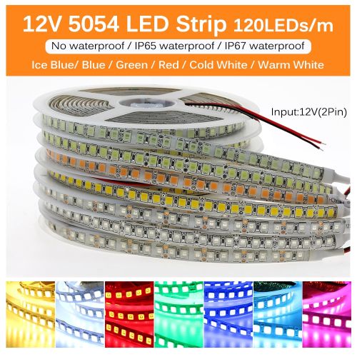 Generic LED Strip 5054 DC12V 120LEDs/m 5M Flexible Tape Light Warm White  Cold White Ice Blue Pink,RGB LED Strip 5050 120LED/M.-Blue- IP65