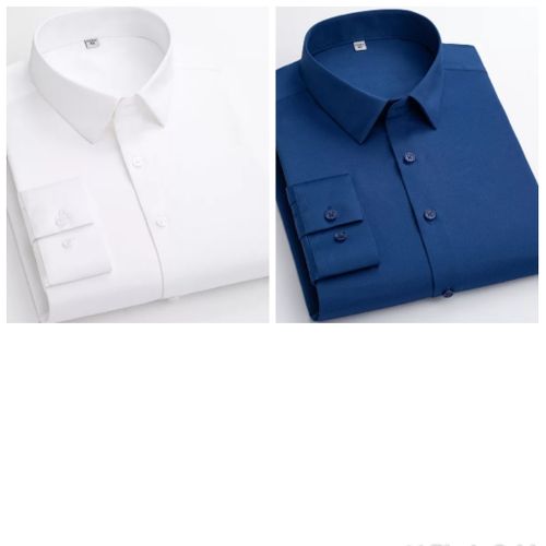 Fashion 2in1 CORPORATE LONG-SLEEVE SHIRT FOR MEN - Navy Blue, White