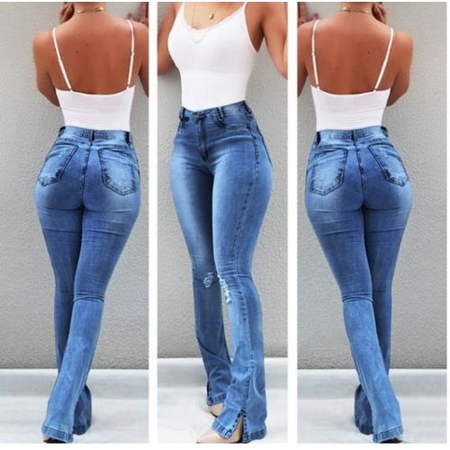  Plus Size Jeans, High Waisted Flare Ripped Stretch