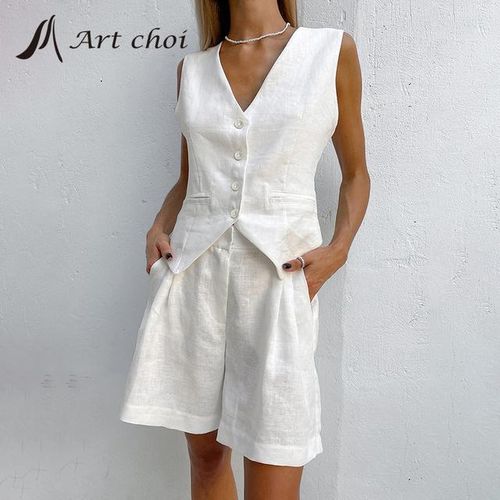 Cotton Linen Summer Suit Female Set 2