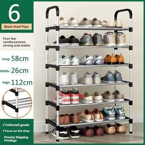 product_image_name-Rack 180-6 Step Strong Durable Shoe Rack – Black/Silver Steel (Big Pole)-1
