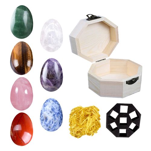 Generic 7 Pcs Crystals Small Crystals For Yoga Meditation Octagonal Wooden  Box