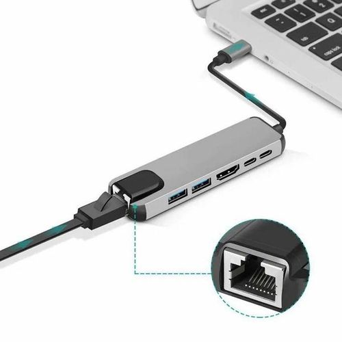 Generic Type USB TypeC Hub Hdmi RJ45 DOCK Adapter 6in1 Docking Station LAN - image 3