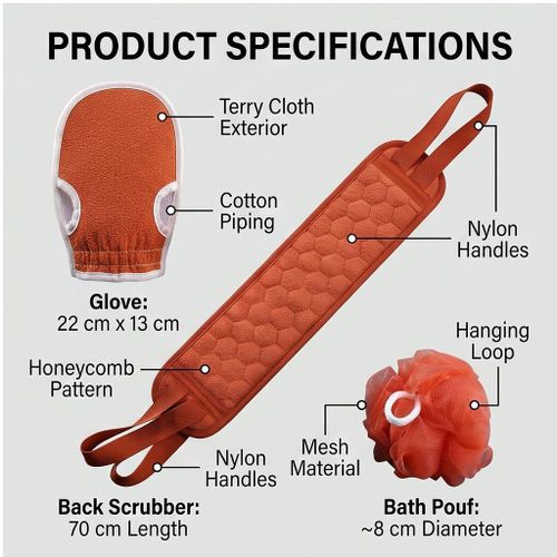 BEAUT4 3-Piece Bath Scrubbing Set - Exfoliating Back Scrubber, Mitt & Sponge Kit-Rose Pink - image 4