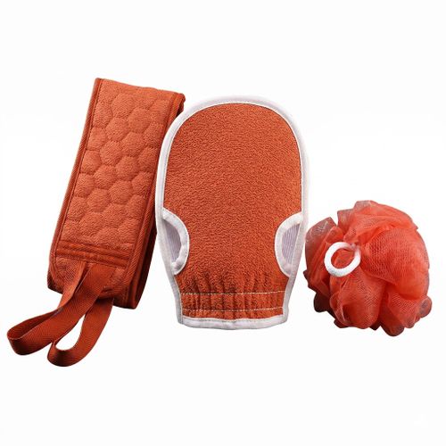 BEAUT4 3-Piece Bath Scrubbing Set - Exfoliating Back Scrubber, Mitt & Sponge Kit-Rose Pink - image 5
