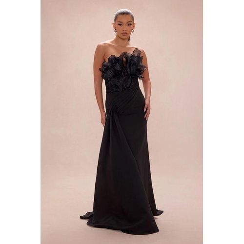 Fashion Black Draped Ruffle Strapless Padded Padded Gown for Women Evening Formal Special Occasion