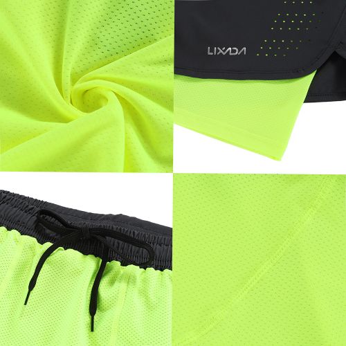 Lixada Mens 2-in-1 Running Shorts Quick Drying Breathable Active