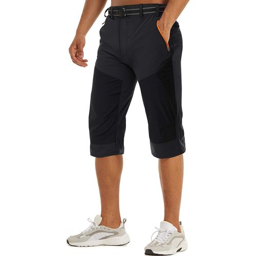 Fashion Summer Quick Drying 3/4 Capri Pants Men's Lightweight Fishing Shorts  Below Knee Outdoor Hiking Tactical Cargo Shorts-Black