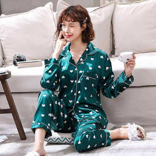 Women Satin Nightdress Faux Silk Nightgown Floral Sleepwear Nightie Pajamas