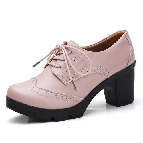 Amazon.com | Women's Fashion Lace Up High Heels Platform Round Toe Ladies  Office Dress Pumps Comfort PU Leather Working Oxfords Apricot | Oxfords