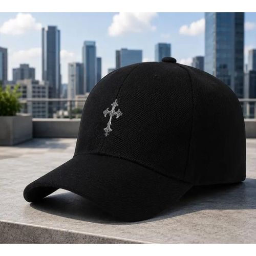 Fashion Cross Print Face Cap: Black