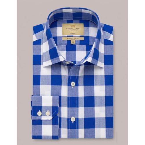Hawes & Curtis Men's Blue & White Bold Check Slim Fit Shirt