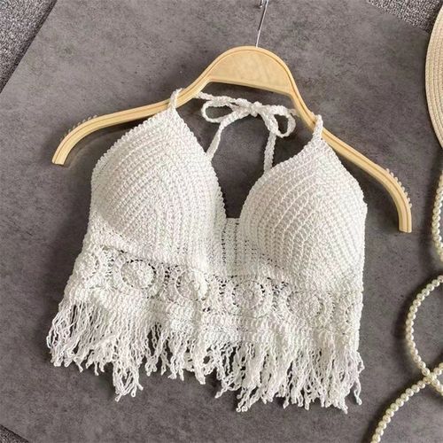 Fashion (White)2023 Women Beach Crop Tops Hollow Cover-Ups Perspective ...