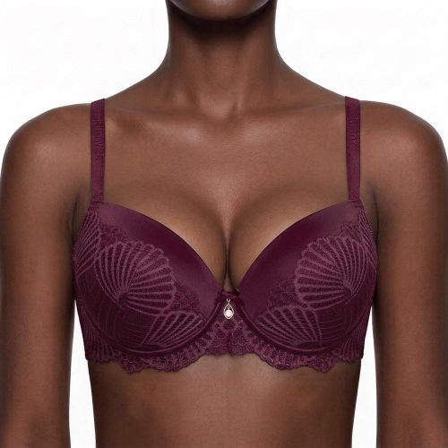 Binnys Premium Women Burgundy Underwire Bra, Floral Water-Soluble Lace D Cup Bra with Mesh Charm, Full Support Lace Bra