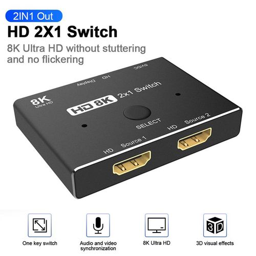 HDMI 2.1 8K Switcher 4K@120Hz 2x1 HDMI Switch Adapter for PS4 PS5