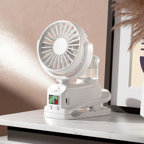 product_image_name-Generic-Rechargeable Clip-On Misting Fan with 3 Speeds, Digital Display, White-1