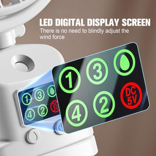product_image_name-Generic-Rechargeable Clip-On Misting Fan with 3 Speeds, Digital Display, White-4