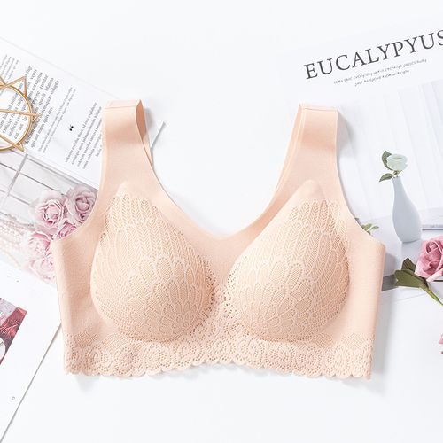 Fashion Beige Lace Bra Top Women Plus Size Push Up Wireless Lingerie Full  Cup Sexy