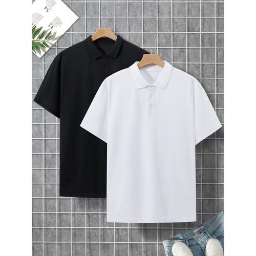 Fashion Unisex Plain Polo Collar Neck-Black And White