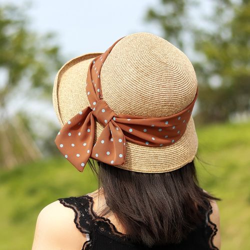 Fashion (56-58cm) Bow DOT Summer Women's Hats Sun Protection Hat Sun Hats  Summer Straw Hat Sun Visor Beach Sun Protection Bucket Hats For Women
