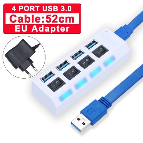 Generic （3.0USB 4port With EU）3.0 USB Hub Multi USB Splitter USB Multi Hub  USB 3 Hub Use Power Adapter 4/7 Port 2.0 USB Port With Switch Computer  Accessories