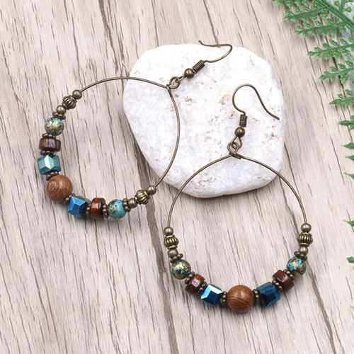 Generic Bohemian Big Circle Wooden Beads Hook Earrings Women-2#