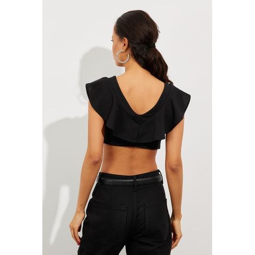 product_image_name-Trendyol-Women's Black Flounce Crop Blouse-8