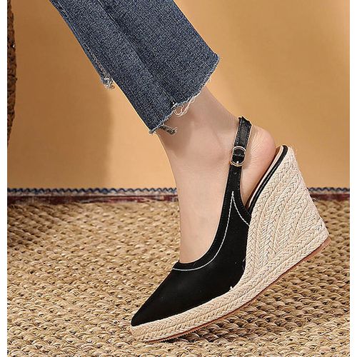 Black Slingback Espadrille Wedges, Womens Shoes