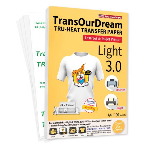 TransOurDream Light Transfer Paper For Inkjet&laserjet Printers Upgraded  3.0 A4 100 Pieces.