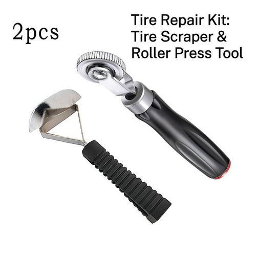 Generic 2Pcs Black Universal Tyre Repair Tools, Tire Scraper & Press Roller, Emergency Puncture Fix for Car & Motorcycle Tubeless Tyre-s - image 2
