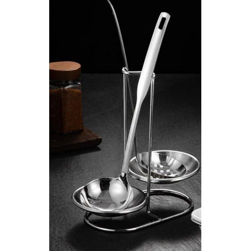 Generic double sided silver Stainless Steel Spoon Rest Set W/ Stand