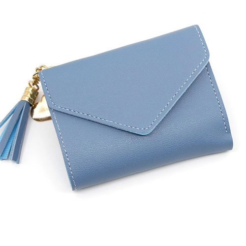 product_image_name-Fashion-Women’s Blue Short Wallet – Envelope Flap, Heart Tassel Charm, Multi-Card Organizer-3