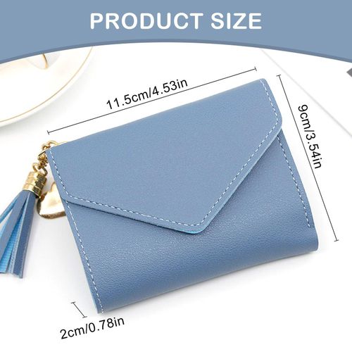 product_image_name-Fashion-Women’s Blue Short Wallet – Envelope Flap, Heart Tassel Charm, Multi-Card Organizer-5