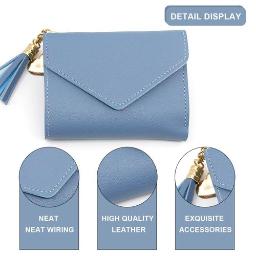 product_image_name-Fashion-Women’s Blue Short Wallet – Envelope Flap, Heart Tassel Charm, Multi-Card Organizer-6