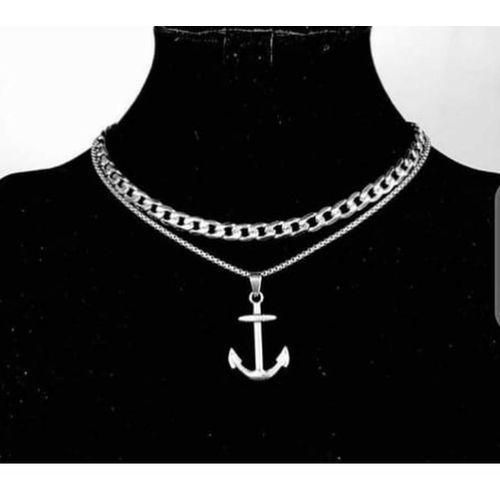 Fashion Express Cuban Link Chain With Anchor Pendant Silver
