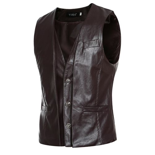 PU BLACK LEATHER SLEEVELESS JACKET