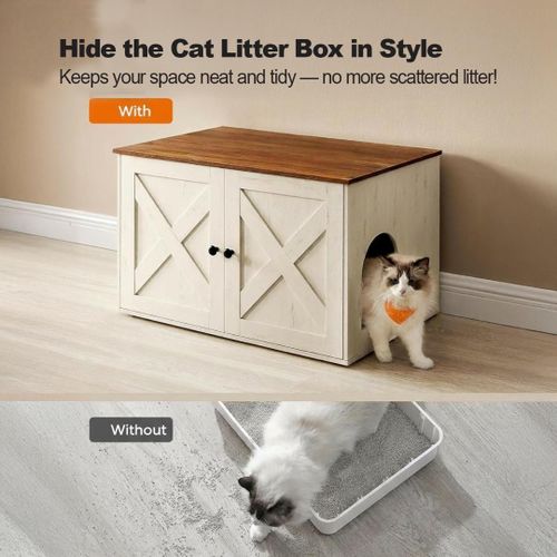 LASA LASA Wooden Cat Litter Box Cabinet White Tabletop and Divider - image 4