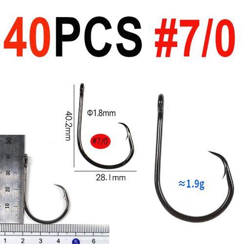 Generic Icerio 40pcs Sea Fishing Inline Shank Straight Eye Strong Circle  Hook Hi-Carton Steel Black Nickle Saltwater Fishing Hook 110/0