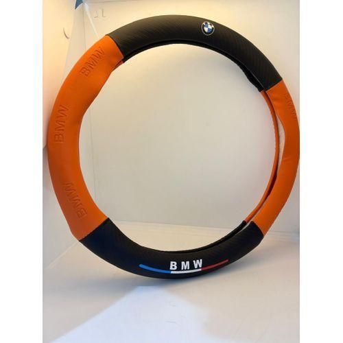 Generic Pristine Quality Rubber Steering Wheel cover with BMW Logo - Black with orange