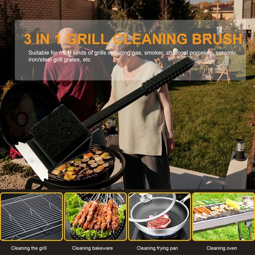 3 in 1 Grill Brush with Scraper Copper Wire Brush BBQ Cleaning