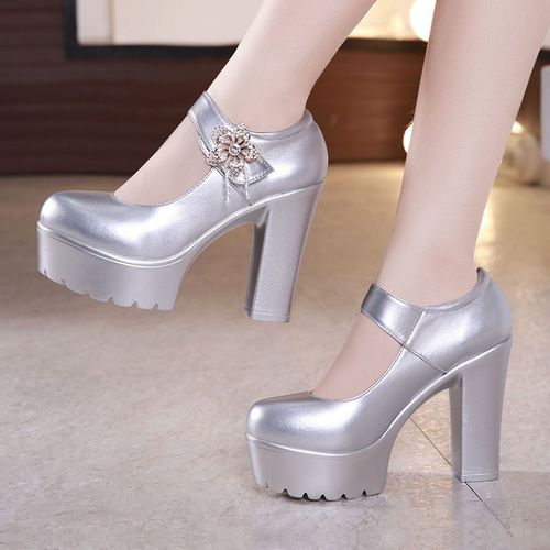 Petite Size Silver Block Heel Platforms by MIZCHI Pretty Small Shoes