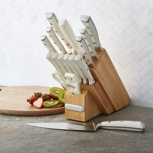 Generic FARBERWARE PROFESSIONAL 15PC FORGED TRIPLE RIVETED KNIFE BLOCK SET ( RED / WHITE) - image 6