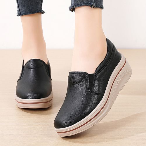 Fashion leather slope heel boots clearance