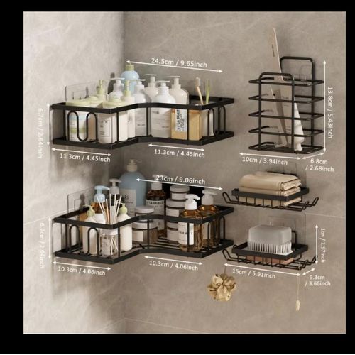 Generic 5PCS Wall Mounted Bathroom Storage Rack Set – Self Adhesive Corner Shelf Organizer, No-Drilling Large Capacity Kitchen Organiser, Utility Rack
