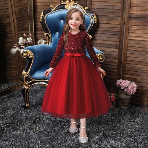 Fancy Partywear Western Gown In Marron Georgette For Girls - Ethnic Race