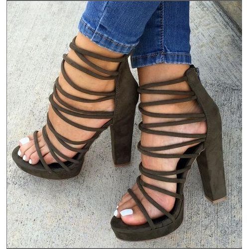 Fashion Women Thick Heels Sexy Party Zip Cross Strap Bandage