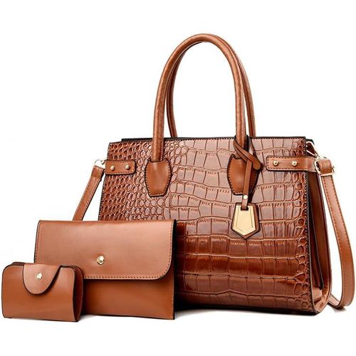 product_image_name-Fashion-3Pcs Purses and Handbags Pattern Ladies Tote Bag PU Leather Top Handle Satchel Crossbody Bag for Women Work Travel-1