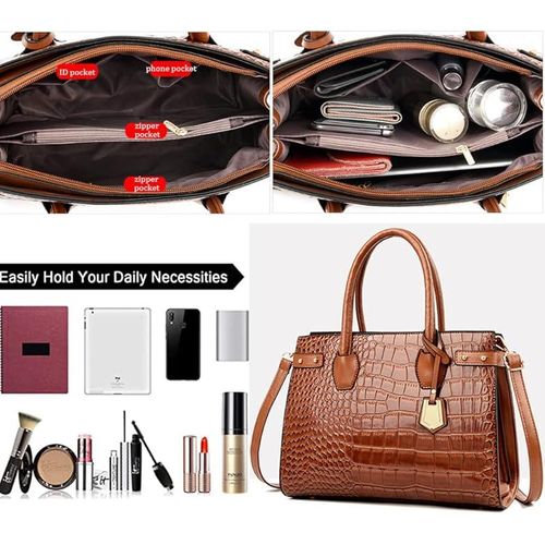 product_image_name-Fashion-3Pcs Purses and Handbags Pattern Ladies Tote Bag PU Leather Top Handle Satchel Crossbody Bag for Women Work Travel-4